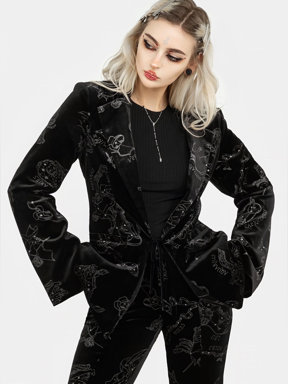 Disturbia Zodiac Foil Print Velour Blazer US 6 / UK 10